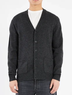 BEAMS PLUS - Elbow Patch Cardigan in Charcoal Grey
