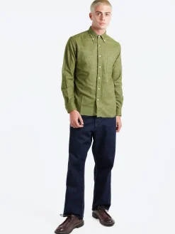 BEAMS PLUS - Flannel Solid Button Down Shirt in Olive