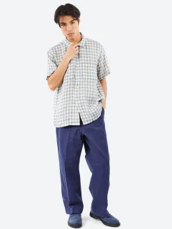 BEAMS PLUS - Gingham Panama Open Collar Shirt in Blue