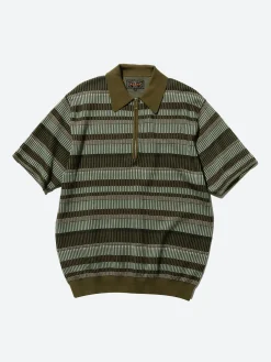 BEAMS PLUS - Half Zip Knit Polo in Olive