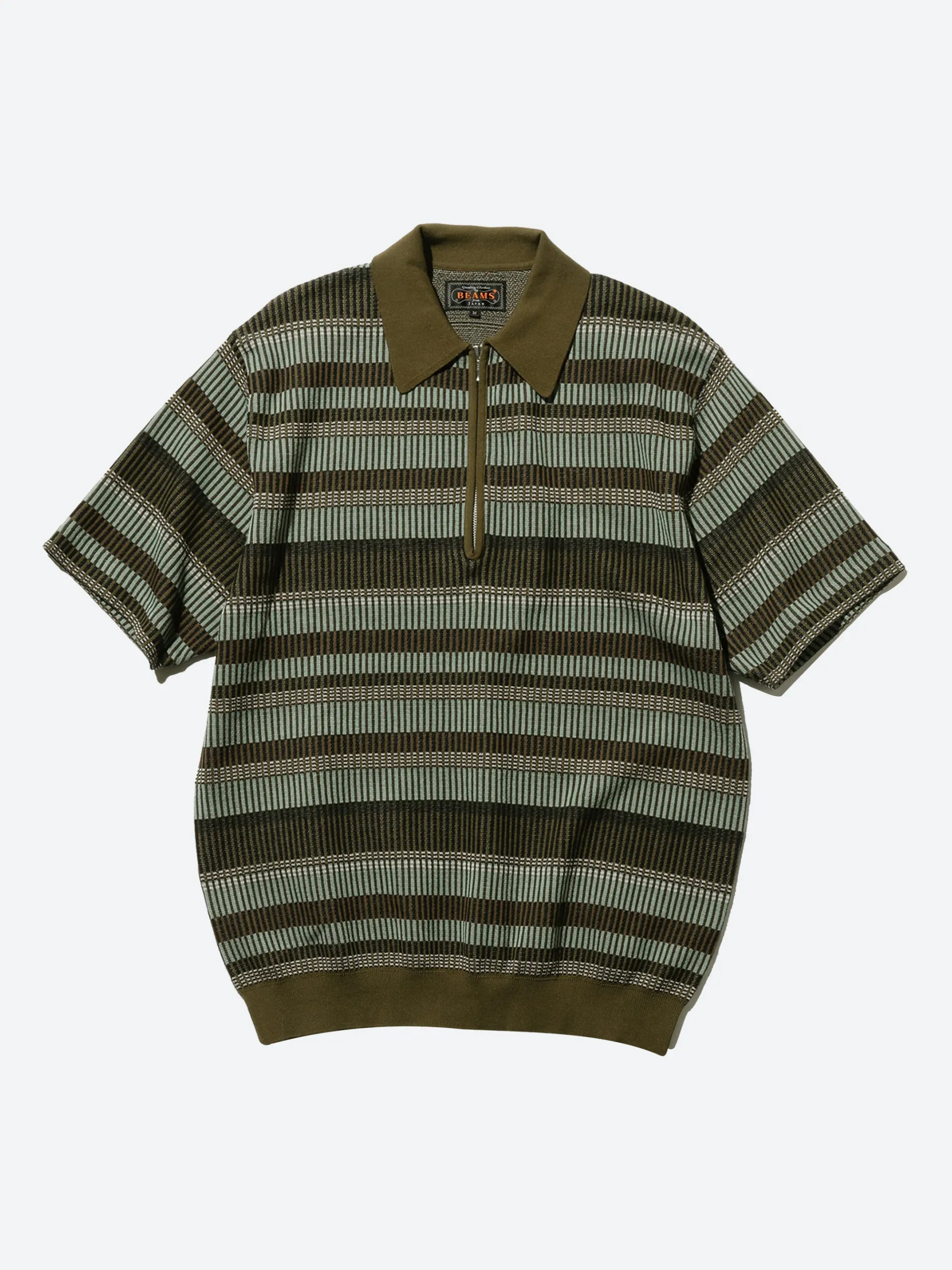 BEAMS PLUS - Half Zip Knit Polo in Olive