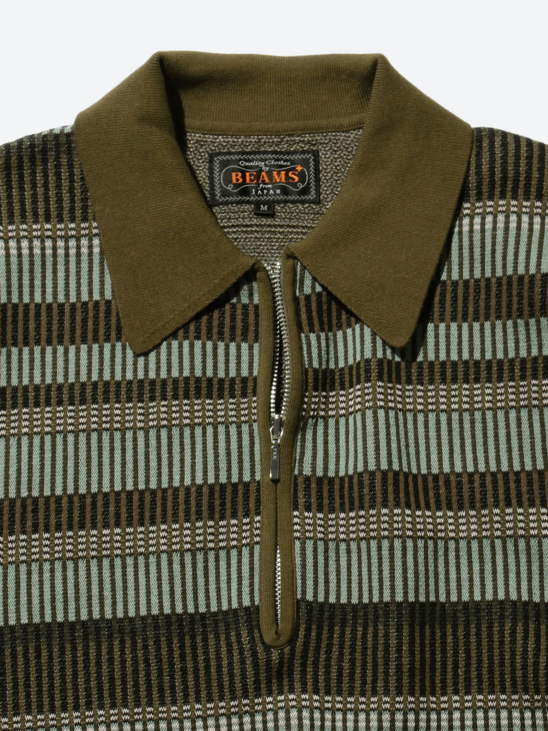 BEAMS PLUS - Half Zip Knit Polo in Olive
