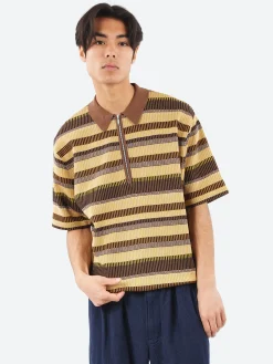 BEAMS PLUS - Half Zip Knit Polo in Brown
