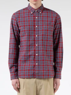 BEAMS PLUS - Indigo Yarn Tartan Check Button-Down Shirt in Red Check