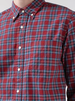 BEAMS PLUS - Indigo Yarn Tartan Check Button-Down Shirt in Red Check