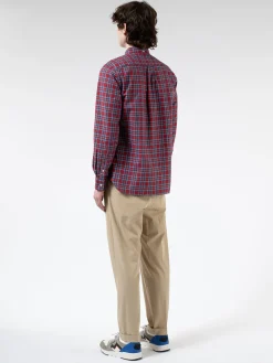 BEAMS PLUS - Indigo Yarn Tartan Check Button-Down Shirt in Red Check