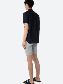 BEAMS PLUS - Linen Coolmax Button-Down Short Sleeve Shirt in Navy