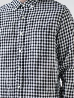BEAMS PLUS - Linen Gingham Check Button-Down Shirt in Black