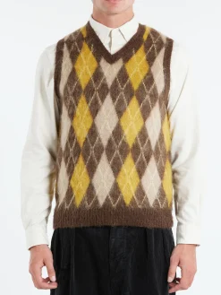 BEAMS PLUS - Mohair Argyle Vest in Brown