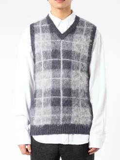 BEAMS PLUS - Mohair Check Pullover Knit Vest in Grey