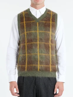 BEAMS PLUS - Mohair Check Vest in Green