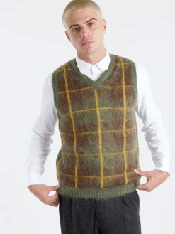 BEAMS PLUS - Mohair Check Vest in Green
