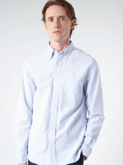 BEAMS PLUS - Oxford Candy Stripe Button Down in Blue