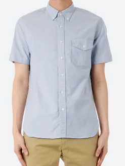 BEAMS PLUS - Oxford Short Sleeve Button-Down Shirt in Sax Blue