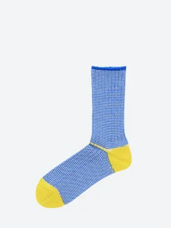 BEAMS PLUS - Pinstripe Rib Socks in Blue and Yellow