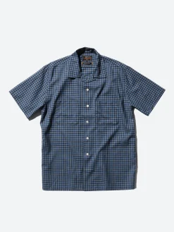 BEAMS PLUS - Plaid Open Collar Short Sleeve Shirt in Blue