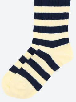 BEAMS PLUS - Rib Stripe Socks in White