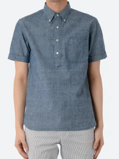 BEAMS PLUS - S/S Popover Chambray Shirt in Blue