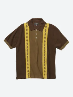 BEAMS PLUS - Stripe Argyle Knit Polo in Brown