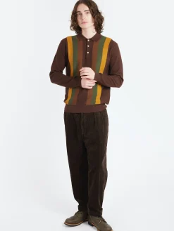 BEAMS PLUS - Stripe Knit Polo in Brown
