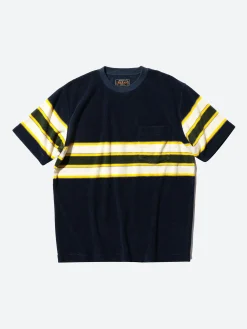 BEAMS PLUS - Stripe Pile Pocket Tee in Navy
