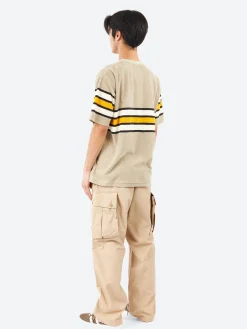BEAMS PLUS - Stripe Pile Pocket Tee in Beige