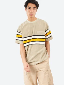 BEAMS PLUS - Stripe Pile Pocket Tee in Beige