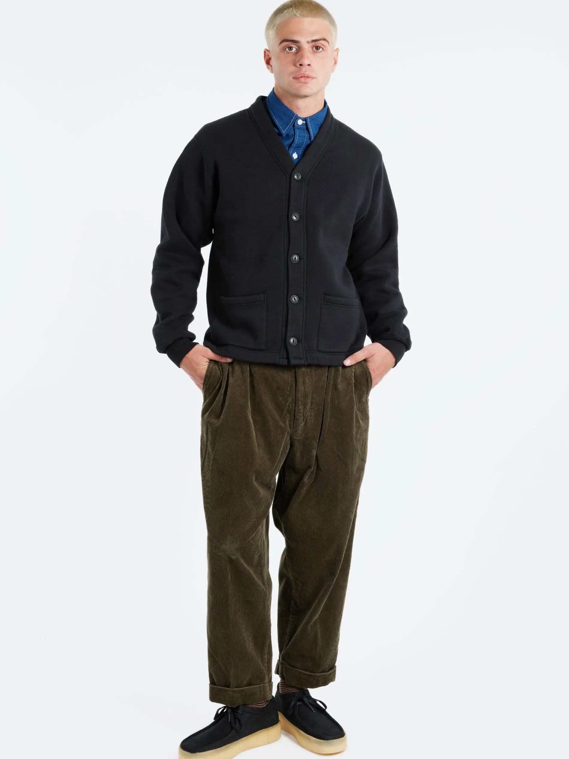 BEAMS PLUS - Sweat V Cardigan in Black