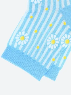 Bleuforêt - Short Lisle Yarn Daisy Striped Socks in Quartz