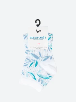 Bleuforêt - Short Openwork Leaves Lisle Socks in White/Green