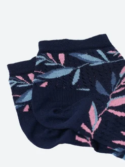 Bleuforêt - Short Openwork Leaves Lisle Socks in Navy