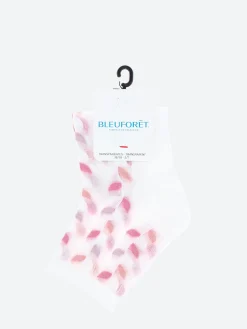 Bleuforêt - Short Sheer Leaf Socks in White and Pink