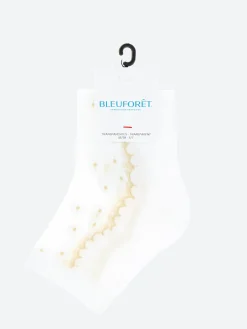 Bleuforêt - Short Sheer Socks with Small Flowers in White and Gold
