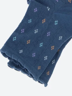 Bleuforêt - Short Small Diamond Openwork Socks in Dark Blue Jean