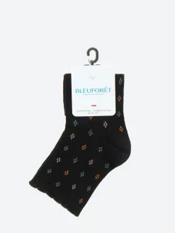 Bleuforêt - Short Small Diamond Openwork Socks in Black
