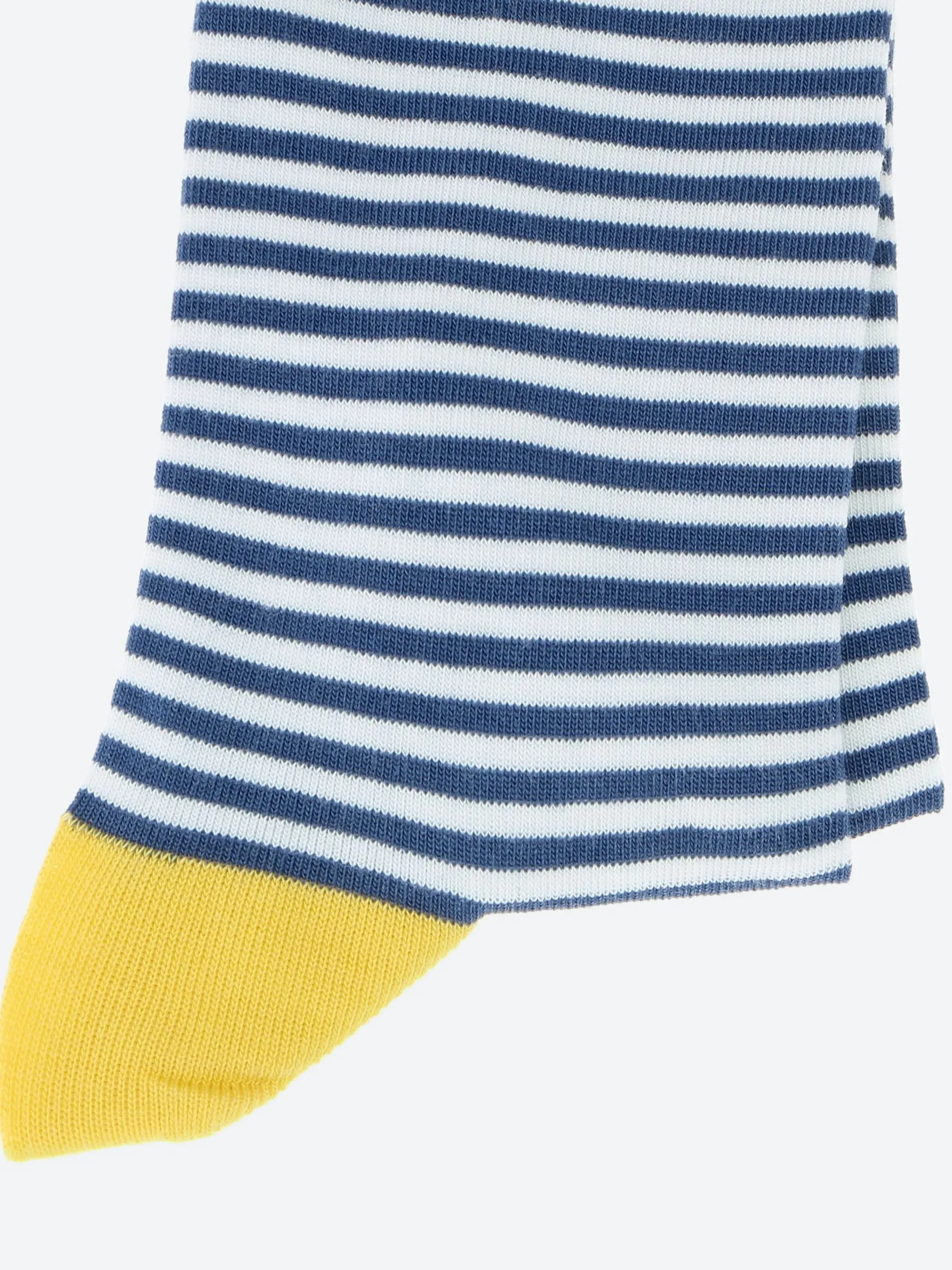 Bleuforêt - Striped Cotton Socks in Jean and Yellow