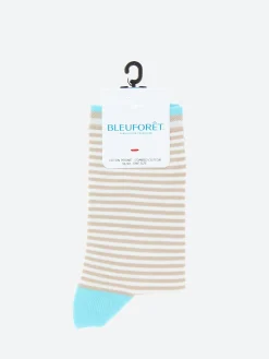 Bleuforêt - Striped Cotton Socks in Sand and Sky