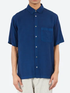Blue Blue Japan - Broadcloth Short Sleeve Shirt in Dark Navy