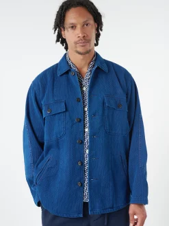 Blue Blue Japan - Kasezome Sashiko Utility Shirt in Indigo
