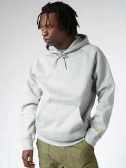 Carhartt WIP - Hooded Chase Sweatshirt in Grey Heather/Gold
