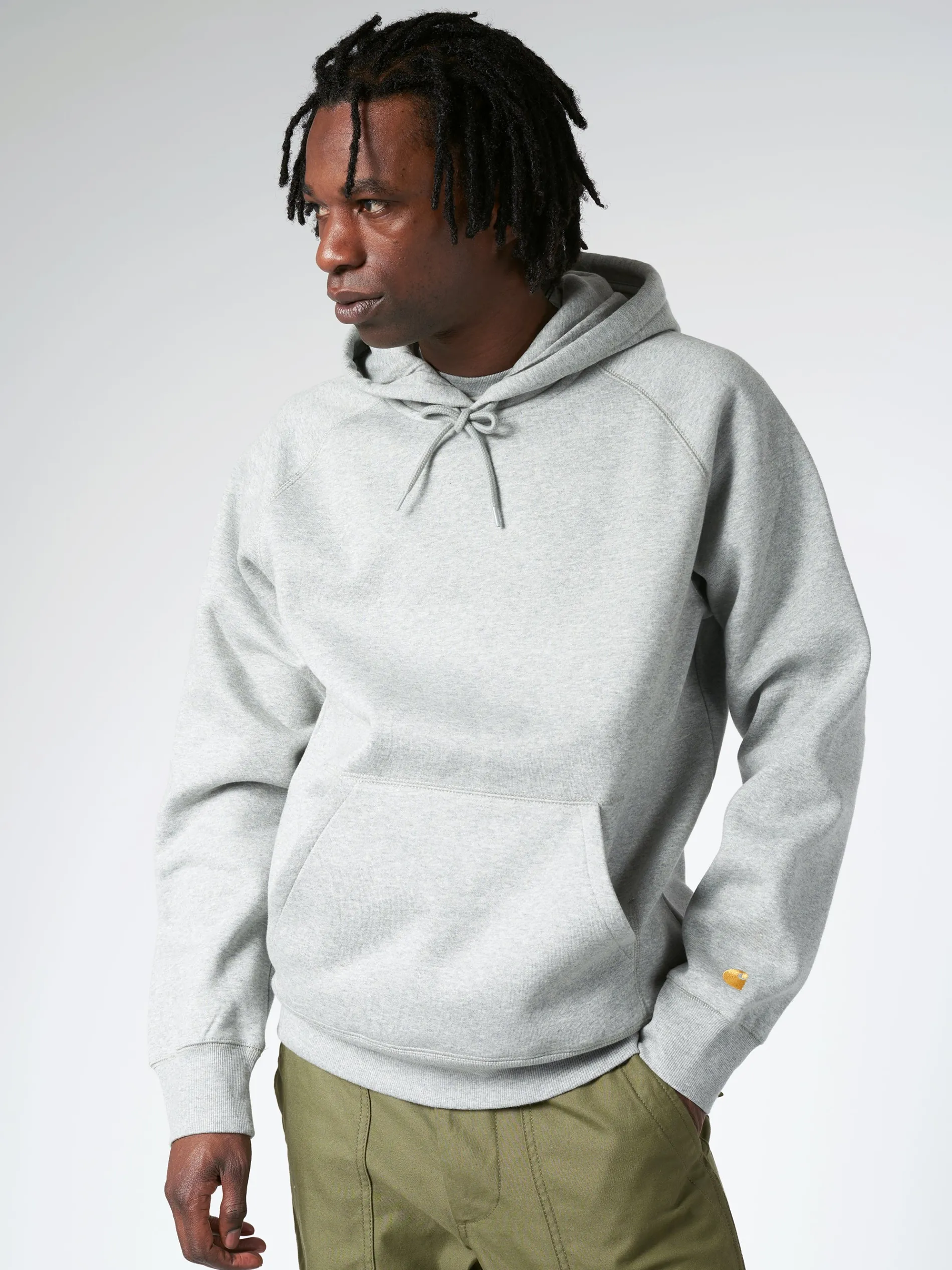 Carhartt WIP - Hooded Chase Sweatshirt in Grey Heather/Gold