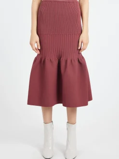 CFCL - Fluted Mermaid Skirt in Blush Red