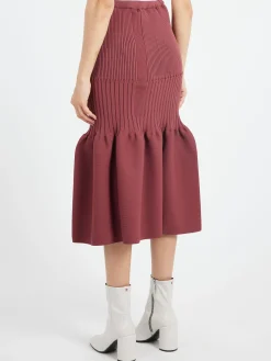 CFCL - Fluted Mermaid Skirt in Blush Red