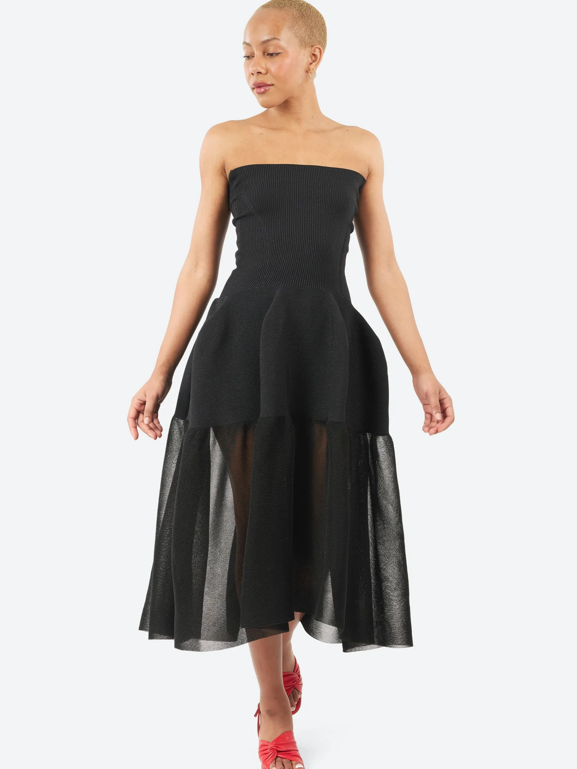 CFCL - Pottery HS Lucent Glitter Strapless Dress in Black