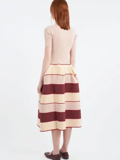 CFCL - Pottery Stand-Up Collar Short Sleeve Dress in Pink, Beige and Multi