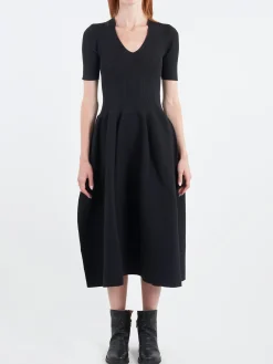 CFCL - Pottery Stand-Up Collar Short Sleeve Dress in Black