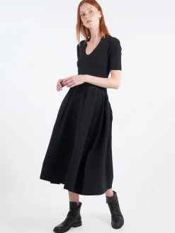 CFCL - Pottery Stand-Up Collar Short Sleeve Dress in Black