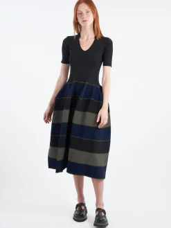 CFCL - Pottery Stand-Up Collar Short Sleeve Dress in Black and Multi