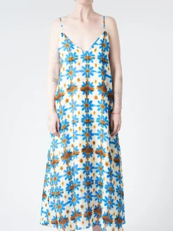 Chloé Stora - Minorque Dress in Fleurs Ceraminque (Blue, Brow, and Cream Floral)
