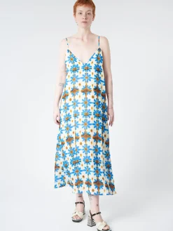 Chloé Stora - Minorque Dress in Fleurs Ceraminque (Blue, Brow, and Cream Floral)